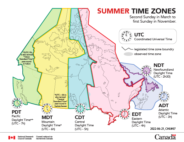 Canadian Summer Time Zones Small