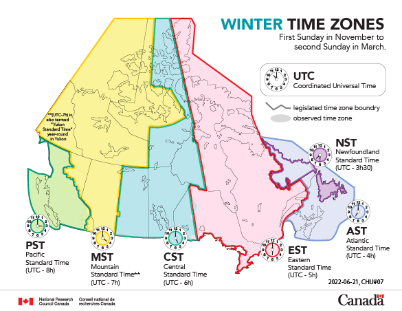 Canadian Winter Time Zones Small